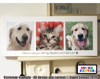 Dog Cat Pet Kitten Puppy Custom Portrait 3 Picture Photo Collage Family Pet Wall Art Framed Canvas Print Birthday Dog Cat Pet Memorial Gift