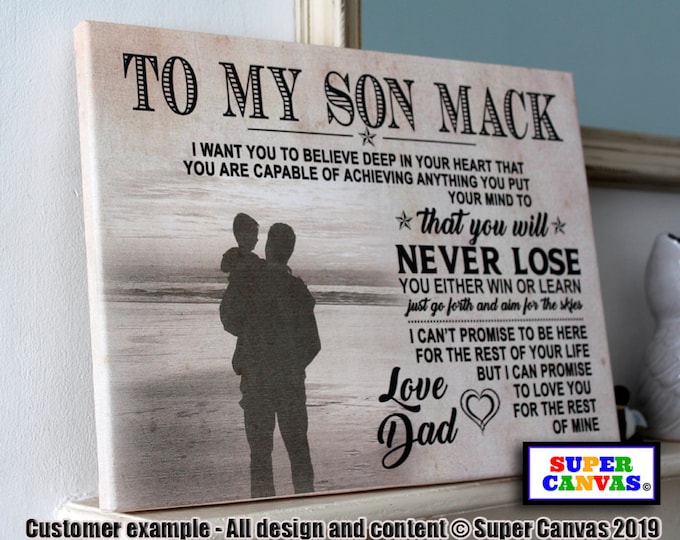To My Son Picture Frame Personalised Son Wall Art Keepsake Framed Canvas Print Unique Handmade Gift for Teen Son Birthday Gift from Mum Dad