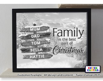 Family Christmas Family Street Sign Post Personalised Picture Wall Art A4 A3 Family Framed Print Mum Dad Wife Husband Friend Christmas Gift