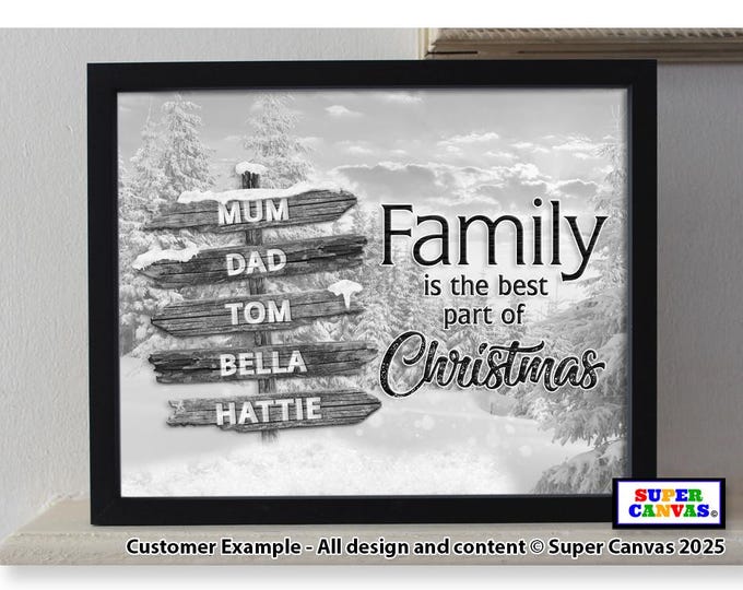 Family Christmas Family Street Sign Post Personalised Picture Wall Art A4 A3 Family Framed Print Mum Dad Wife Husband Friend Christmas Gift
