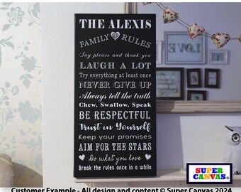 Family House Rules Personalised Custom Family Wall Art Hanging Sign Framed Canvas Print Friend Mum Dad Wife Husband Unique Handmade Gift