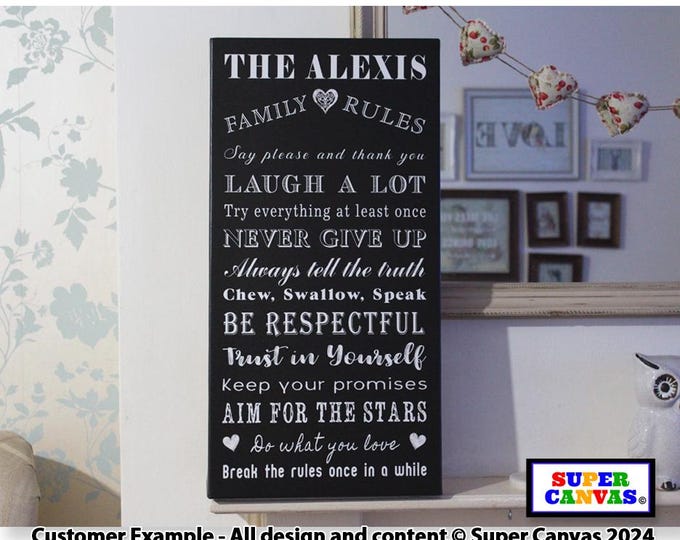 Family House Rules Personalised Custom Family Wall Art Hanging Sign Framed Canvas Print Friend Mum Dad Wife Husband Unique Handmade Gift