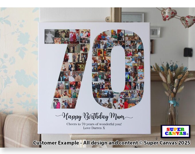 70th Birthday Mum Dad Grandad Nana Friend Grandma Nan Custom 70th Birthday Picture Photo Frame Collage Party Board Framed Canvas Print Gift
