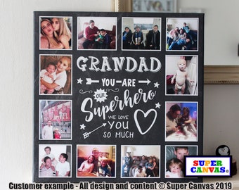 Grandad Our Superhero 12 Picture Photo Collage Personalised Family Wall Art Framed Canvas Print Unique Handmade Grandad Dad Birthday Gift