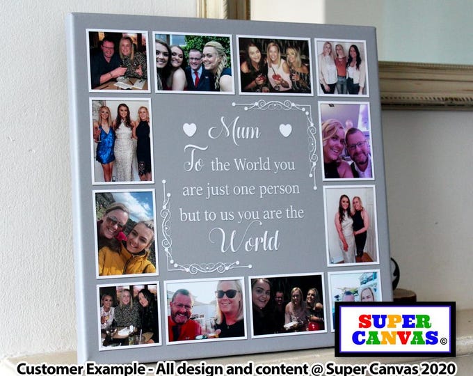 Mum Handmade Personalised 12 Picture Photo Board Collage Framed Canvas Print Unique gift for Mum Nana Sister Wife Birthday Gift for Her
