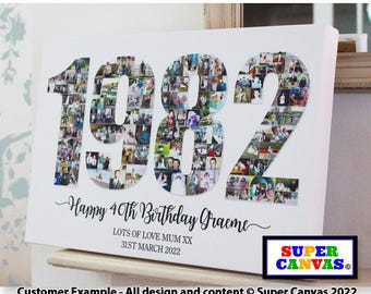 Happy 40th Birthday 1985 Mum Dad Wife Husband Friend Personalised 40th Birthday Picture Photo Party Board Collage Framed Canvas Print Gift