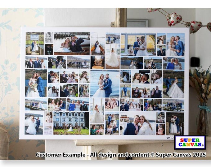 Wedding Day Custom Personalised 65 Photo Picture Display Board Collage Framed Canvas Photo Print Wife Husband Wedding Anniversary Gift