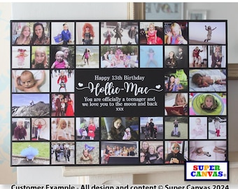 Happy 13th Birthday Custom 40 Picture Photo Collage Display Board Framed Canvas Print Sister Brother Son Daughter Friend 13th Birthday Gift