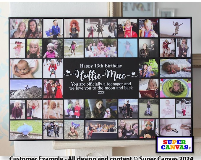 Happy 13th Birthday Custom 40 Picture Photo Collage Display Board Framed Canvas Print Sister Brother Son Daughter Friend 13th Birthday Gift