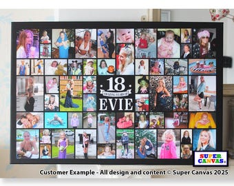 Custom 18th Birthday Son Daughter Sister Grandson Friend Brother 18th Birthday Party Photo Picture Collage Board Framed Canvas Print Gift