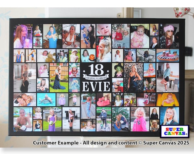 Custom 18th Birthday Son Daughter Sister Grandson Friend Brother 18th Birthday Party Photo Picture Collage Board Framed Canvas Print Gift