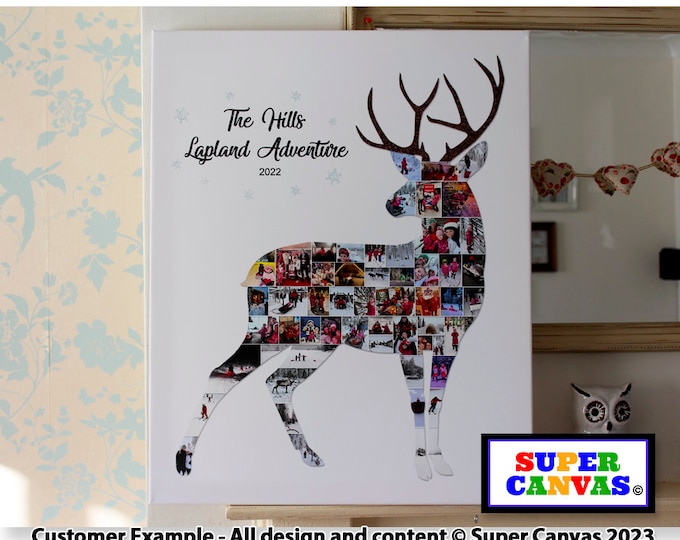 Lapland Rovaniemi Deer Reindeer Christmas Holiday Shape Photo Collage Board Wall Art Framed Canvas Print Lapland UK Souvenir Gift Present