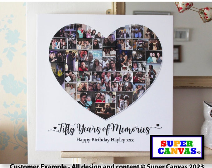 Custom Birthday Mum Dad Friend Daughter Husband Wife Grandad Nana Birthday Heart Shape Photo Picture Collage Framed Canvas Print Gift