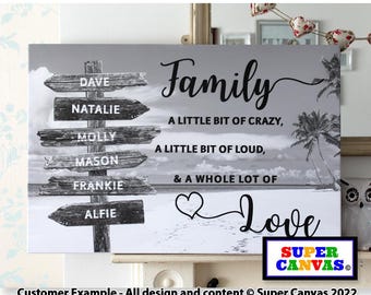 Family Names Street Sign Post Signpost Personalised Custom Family Beach Picture Frame Wall Art Framed Canvas Print Unique Handmade Gift