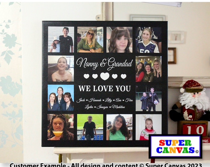 We Love You Custom 12 Picture Photo Collage Board Framed Canvas Print Handmade Gift for Grandparents Mum Dad Nana Grandma Grandad Gift