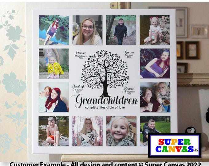 Grandchildren Family Tree Handmade Personalised Framed Picture Photo Collage Wall Art Canvas Print Grandparent Nana Grandad Birthday Gift