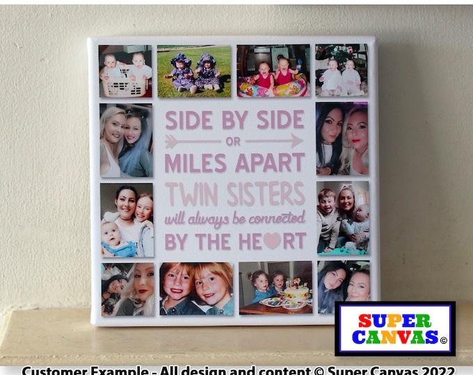 Twin Sister Brother Twins Personalised 12 Picture Photo Board Collage Family Wall Art Framed Canvas Print Handmade Twins Birthday Gift