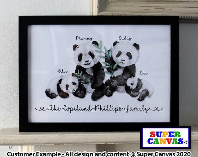 Panda Family Animal Family Personalised Handmade Portrait Picture Frame Wall Art Framed Print Grandparent Mum Dad Best Friend Birthday Gift