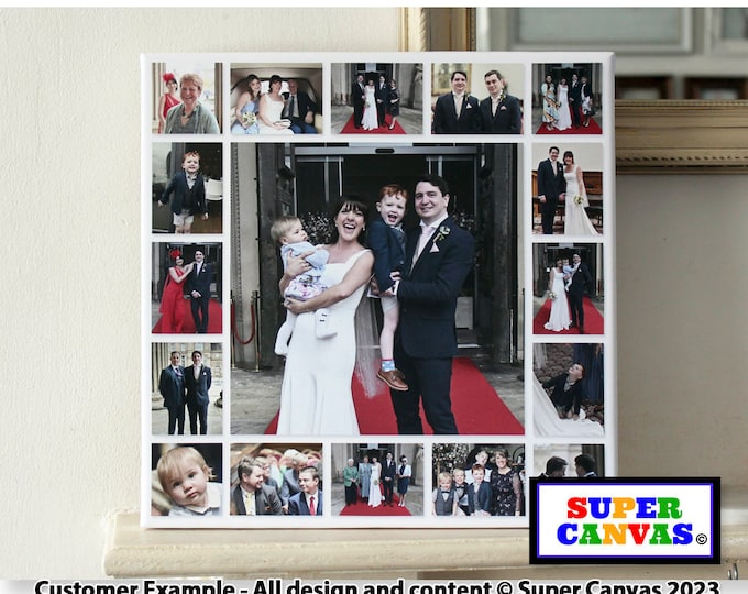 Custom 17 Photo Picture Collage Family Holiday Wedding Birthday Couple Friend Funeral Photo Board Wall Art Framed Canvas Photo Print Gift