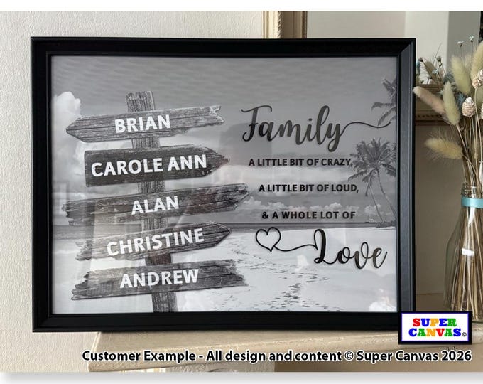 Family Street Sign Post Personalised with Family Names Picture Wall Art Framed Print Mum Dad Friend Grandparent Son Daughter Birthday Gift