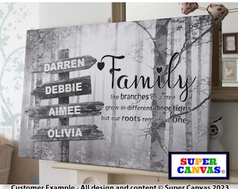 Family Street Sign Post Personalised with Family Names Forest Wall Art Framed Canvas Print Friend Parents Grandparents Unique Handmade Gift