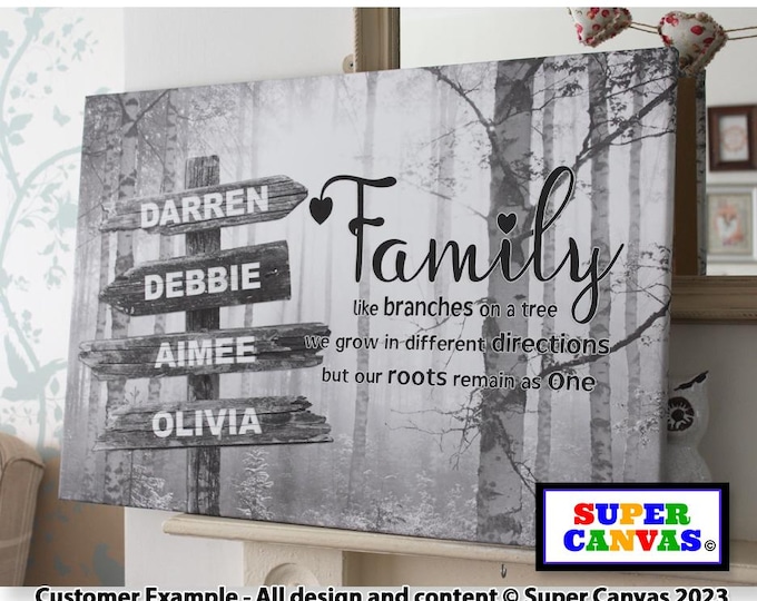 Family Street Sign Post Personalised with Family Names Forest Wall Art Framed Canvas Print Friend Parents Grandparents Unique Handmade Gift