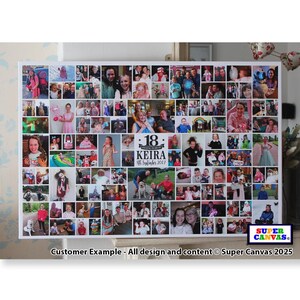 May include: A white canvas print featuring a collage of numerous photographs. The collage includes a central text element that reads "18 KEIRA September 2007". The canvas also includes the text "Super Canvas" and "Customer Example - All design and content © Super Canvas 2025".