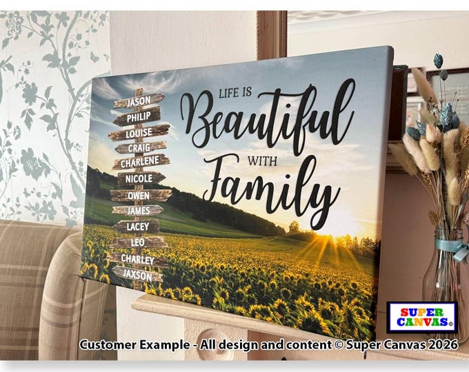 Family Street Sign Post Personalised with Family Names Picture Wall Art Framed Canvas Print Wife Mum Dad Friend Birthday Mothers Day Gift