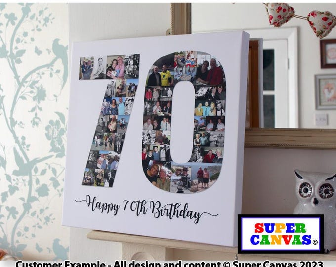 70th Birthday Mum Dad Grandad Nana Friend Grandma Nan Custom 70th Birthday Picture Photo Frame Collage Party Board Framed Canvas Print Gift
