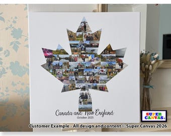 Canada Toronto Maple Leaf Map Family Holiday Travel Personalised Shape Photo Collage Framed Canvas Print Unique Christmas Birthday Gift