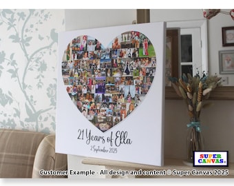 Custom Birthday Mum Dad Friend Daughter Husband Wife Grandad Nana Birthday Heart Shape Photo Picture Collage Framed Canvas Print Gift