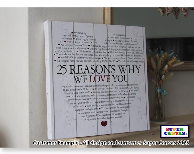 25 Reasons Why We Love You Personalised Custom Framed Canvas Print Handmade Mum Nana Daughter Wife Sister Friend Birthday Christmas Gift