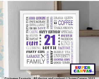 Happy 21st Birthday Personalised Handmade Best Friend Son Daughter Grandson Granddaughter Custom 21st Birthday Framed Word Art Print Gift