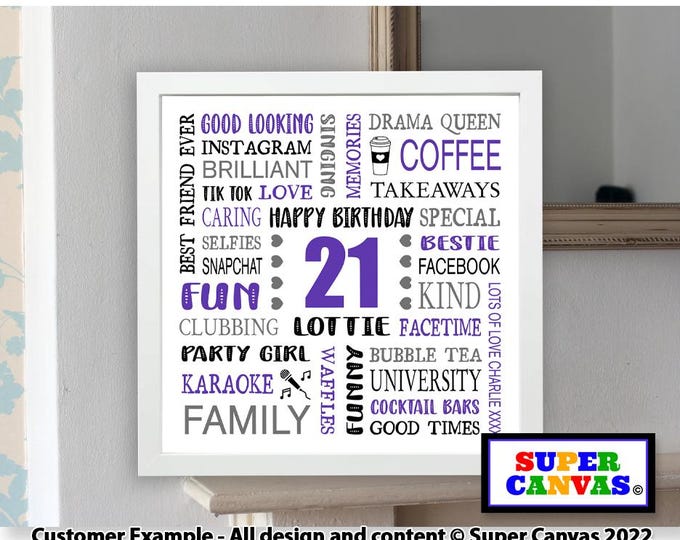 Happy 21st Birthday Personalised Handmade Best Friend Son Daughter Grandson Granddaughter Custom 21st Birthday Framed Word Art Print Gift