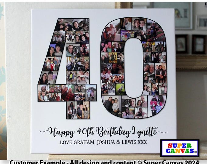 Happy 40th Birthday Custom Son Daughter Husband Wife Mum Dad Sister Friend Party Photo Frame Board Collage Framed Canvas Print 40th Gift