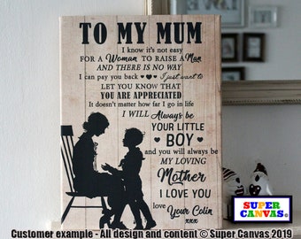 Mum Personalised Custom Mum Mummy Wood Effect Word Art Picture Wall Art Framed Canvas Print Unique Handmade Mum Mummy Present Gift from Son