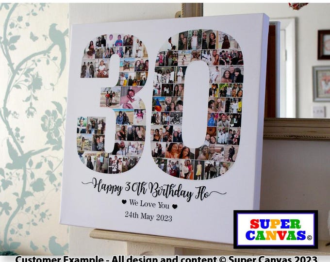 Happy 30th Birthday Personalised Wife Husband Brother Sister Son Daughter Friend 30th Photo Picture Collage Board Framed Canvas Print Gift