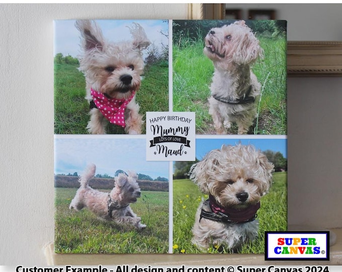 Dog Puppy Custom Pet Portrait 4 Picture Photo Frame Wall Art Framed Canvas Print Personalised Dog Mum New Puppy Birthday Gift from Dog Puppy