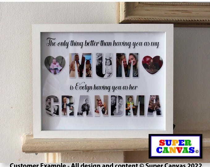 Mum Nana Grandma Personalised Photo Word Art Custom Framed Family Print Handmade Gift for Mum Grandma Nana Mother in law Birthday Gift