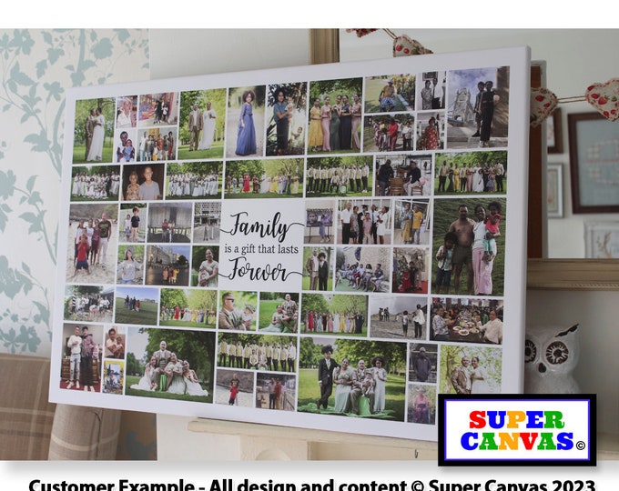 Family Forever Quote Personalised 40 Picture Family Photo Collage Wall Art Framed Canvas Print Wife Mum Dad Grandparent Friend Birthday Gift