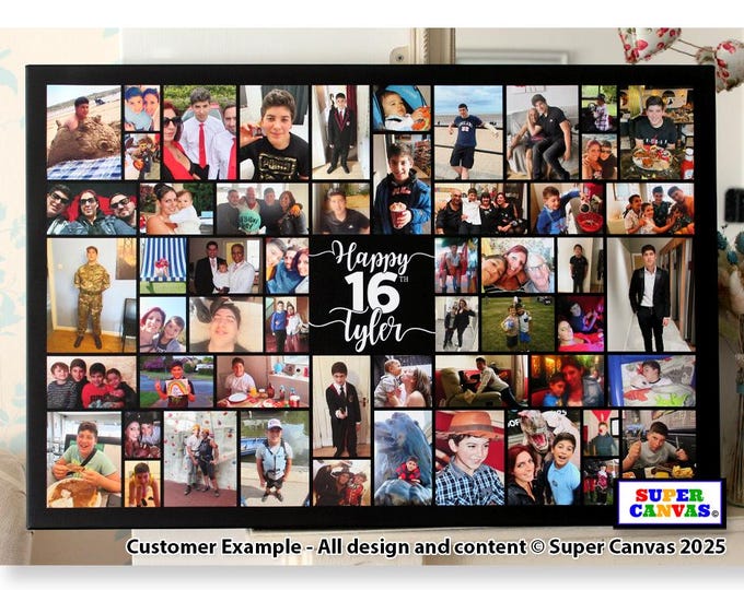 Happy 16th Birthday Daughter Son Sister Brother Personalised 16th Birthday 56 Photo Party Display Board Collage Framed Canvas Print Gift