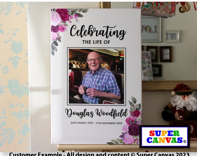 Celebration of Life Funeral Mum Dad Wife Husband Grandad Nana Child Baby Memorial Picture Photo Easel Display Board Framed Canvas Print