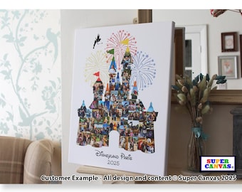 Disneyland Paris Florida Castle Shape Personalised Custom Picture Photo Display Collage Framed Canvas Print Holiday Birthday Souvenir Gift