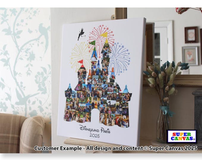 Disneyland Paris Florida Castle Shape Personalised Custom Picture Photo Display Collage Framed Canvas Print Holiday Birthday Souvenir Gift