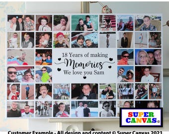 Happy 18th Birthday Son Daughter Sister Grandson Friend Brother 18th Birthday 40 Photo Party Display Board Collage Framed Canvas Print Gift