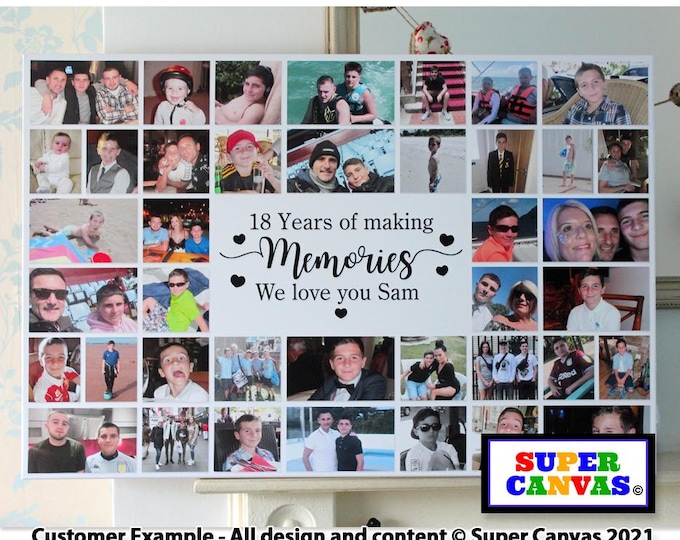 Happy 18th Birthday Son Daughter Sister Grandson Friend Brother 18th Birthday 40 Photo Party Display Board Collage Framed Canvas Print Gift