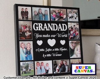 Grandad Our World Personalised Custom 12 Picture Photo Collage Board Family Wall Art Framed Canvas Print Grandpa Birthday Fathers Day Gift