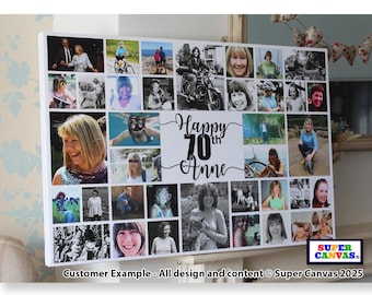 Happy 70th Birthday Grandad Mum Dad Nana Sister Friend Brother Personalised 70th Birthday Framed Photo Party Board Collage Canvas Print Gift