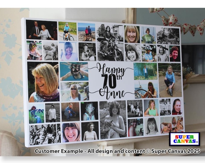 Happy 70th Birthday Grandad Mum Dad Nana Sister Friend Brother Personalised 70th Birthday Framed Photo Party Board Collage Canvas Print Gift