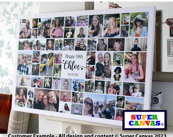 Custom 18th Birthday Son Daughter Sister Grandson Friend Brother 18th Birthday Party Photo Picture Collage Board Framed Canvas Print Gift
